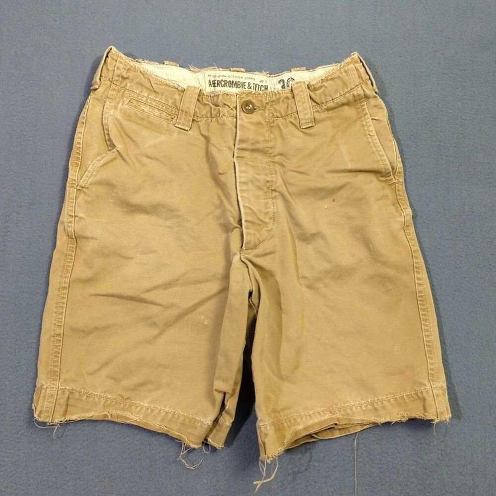 Abercrombie & Fitch Shorts Tan Men's 30 Regulation Officer Chino Distressed